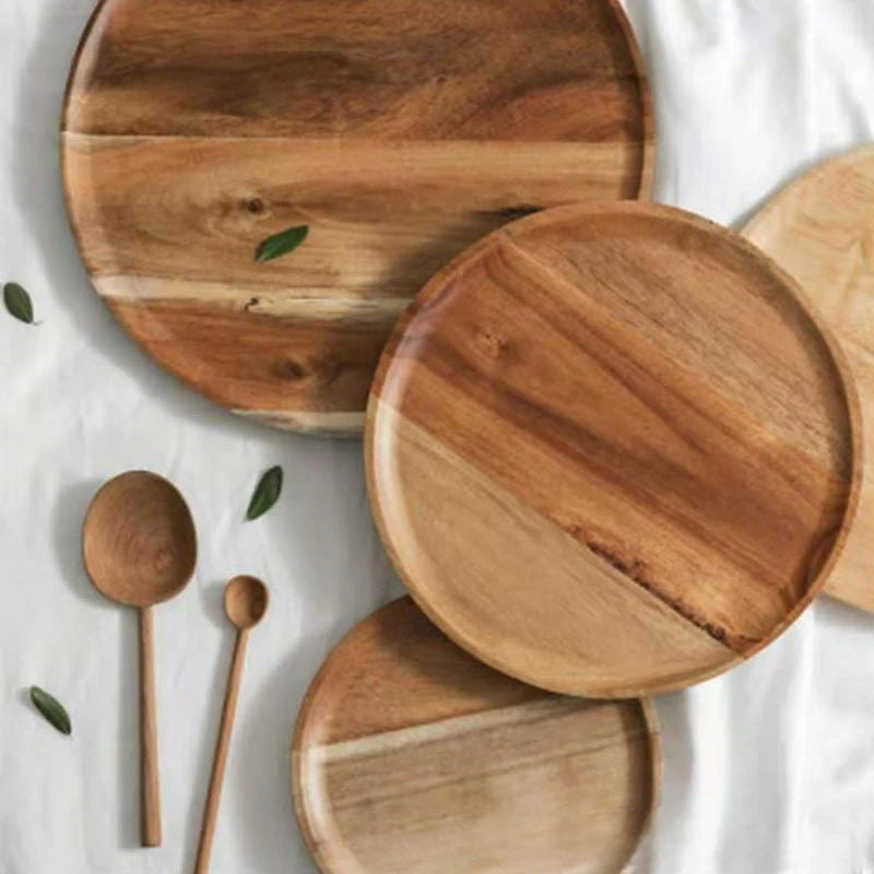 1pc Wooden plate Japanese Acacia Tray Household use Simplicity Desserts Bread Rotundity Tea tray Dim sum dish.