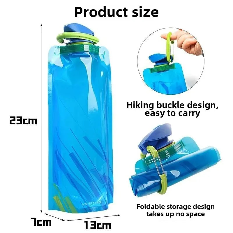 Foldable Water Bottles Flexible Reusable Travel Water Bottle Plastic Water Pouch Soft Flask Water Bag With Carabiner Clip.