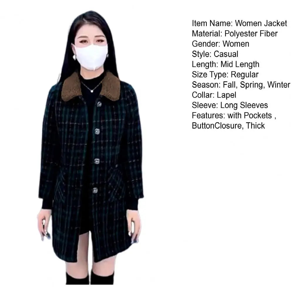 Frauen Plaid Mantel Karierten Winter Mutter Jacke Taschen drehen-unten Kragen einreiher Mid Länge Mantel Mid-aged frauen Mantel.