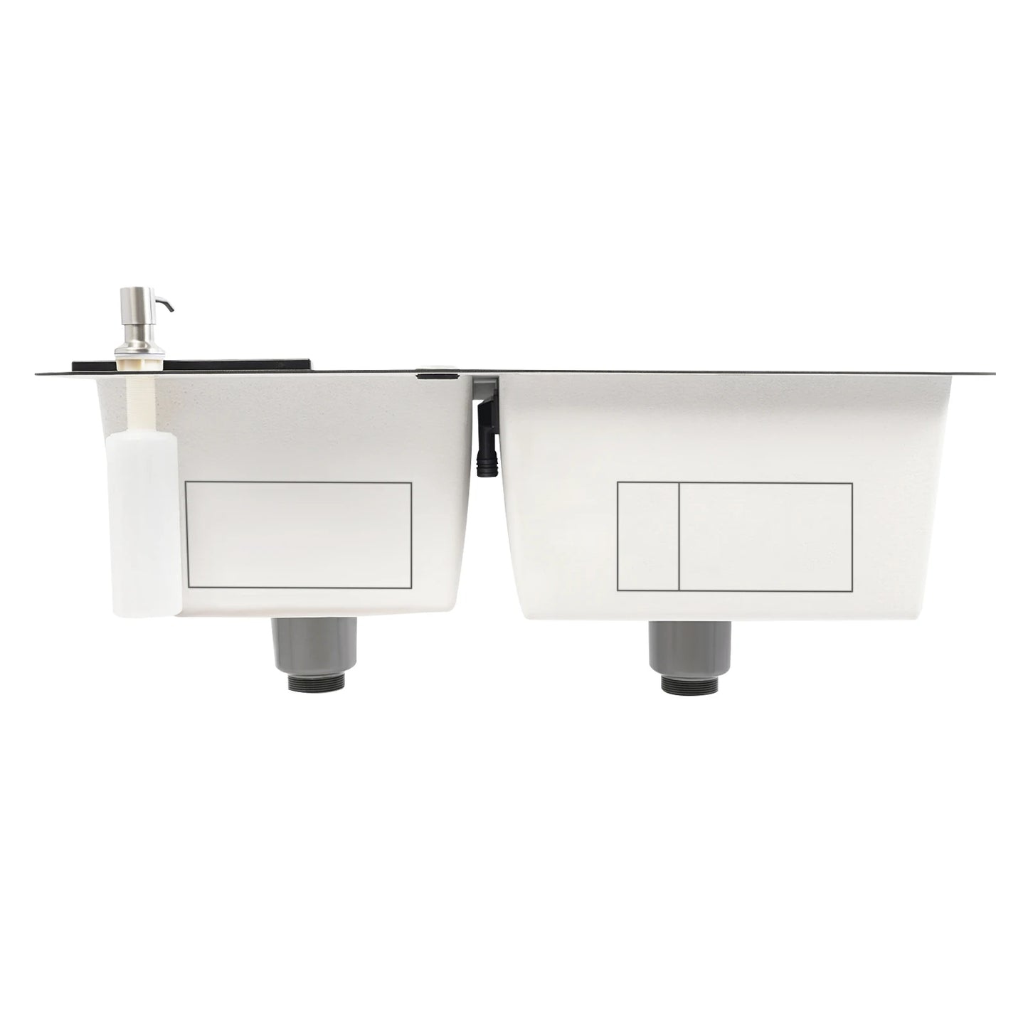 Edelstahlspüle, moderne Küchenspüle, Black Diamond 7843PB, Doppelspüle, Abfluss + Seifenspender zum Reinigen von Geschirr und Gemüse