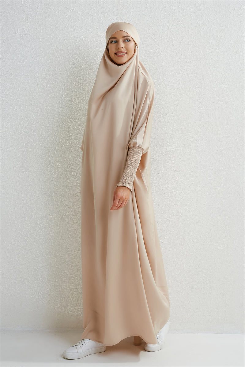 Muslimische Abaya mit Kapuze, Smockärmel, einteiliges Gebetskleid, Damen, Jilbab, islamische Kleidung, Dubai, Saudi-Arabien, schwarze Robe, türkische Bescheidenheit
