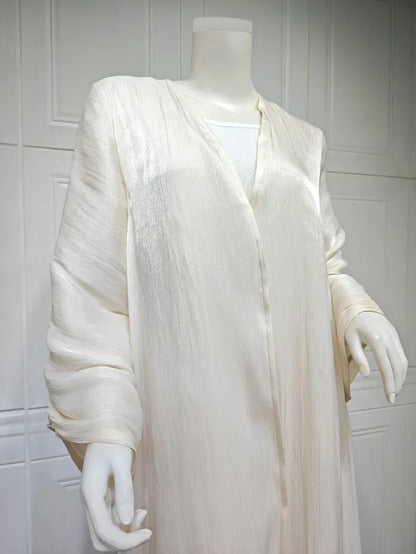 2025 Ramadan Satin muslimischen bescheidenen Kleid arabische Frauen öffnen Abaya Dubai islamische Langarm Cardigan Kleidung Truthahn schlichte Robe