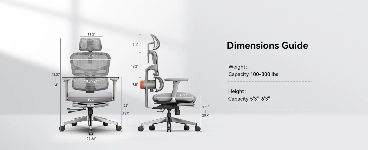 NEWTRAL NT002 Ergonomischer Bürostuhl mit Fußstütze, adaptiver Lordosenstütze, 3D Armlehne und Verstellbare Kopfstütze, Schreibtischstuhl aus Mesh für Büro