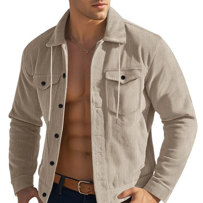 Men's Corduroy Jacket Stand-up Collar Slim Fit Retro Multi-pocket Workwear Commuter Coat for Spring And Autumn