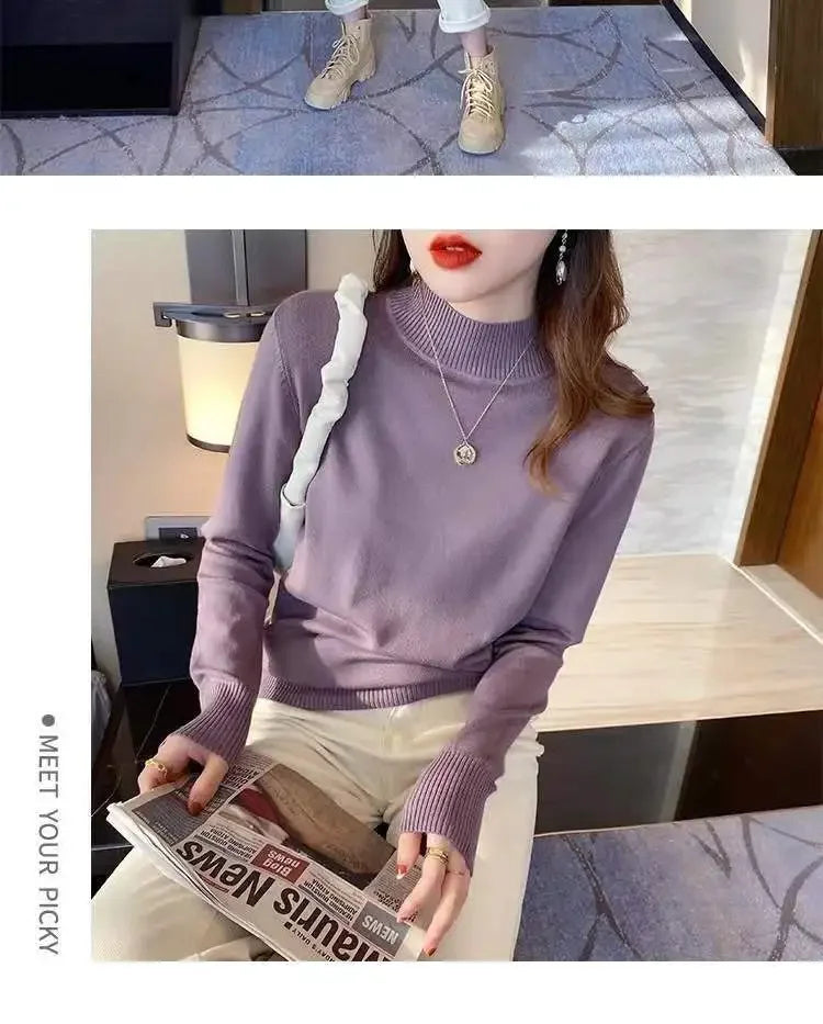 Herbst Winter Chic Bottom Pullover Frauen Mode Rollkragen Pullover Lose Langarm Gestrickte Jumper Weiche Warme Pull Femme Top.