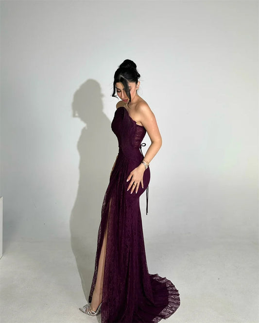 Sansa maßgeschneiderte trägerlose, ärmellose Meerjungfrau-Abschlussballkleider, bodenlang, mit Schnürung, فستان • Na__ Julie – Partykleider mit seitlichem, hohem Schlitz.