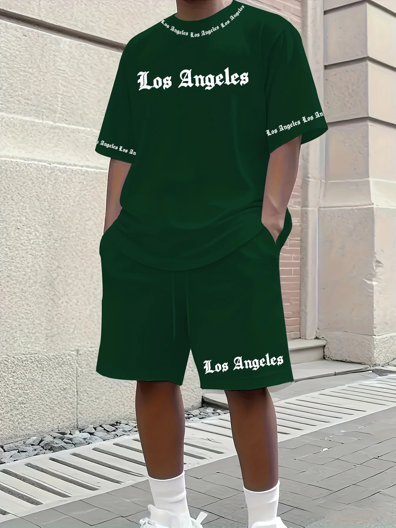 Men's Casual LA Patterned Suit, Soft and Breathable Summer Suit, Drawstring Shorts, Casual Summer Wear, Comfortable Fit.