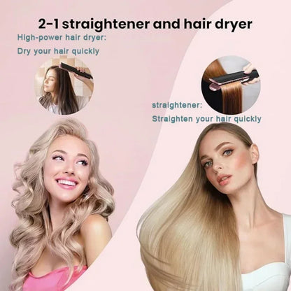 2-in-1 Hair Straightener and Dryer Combo - Negative Ion Heating Flat Iron for Quick, Long - Lasting Hair Styling at Home，salon.