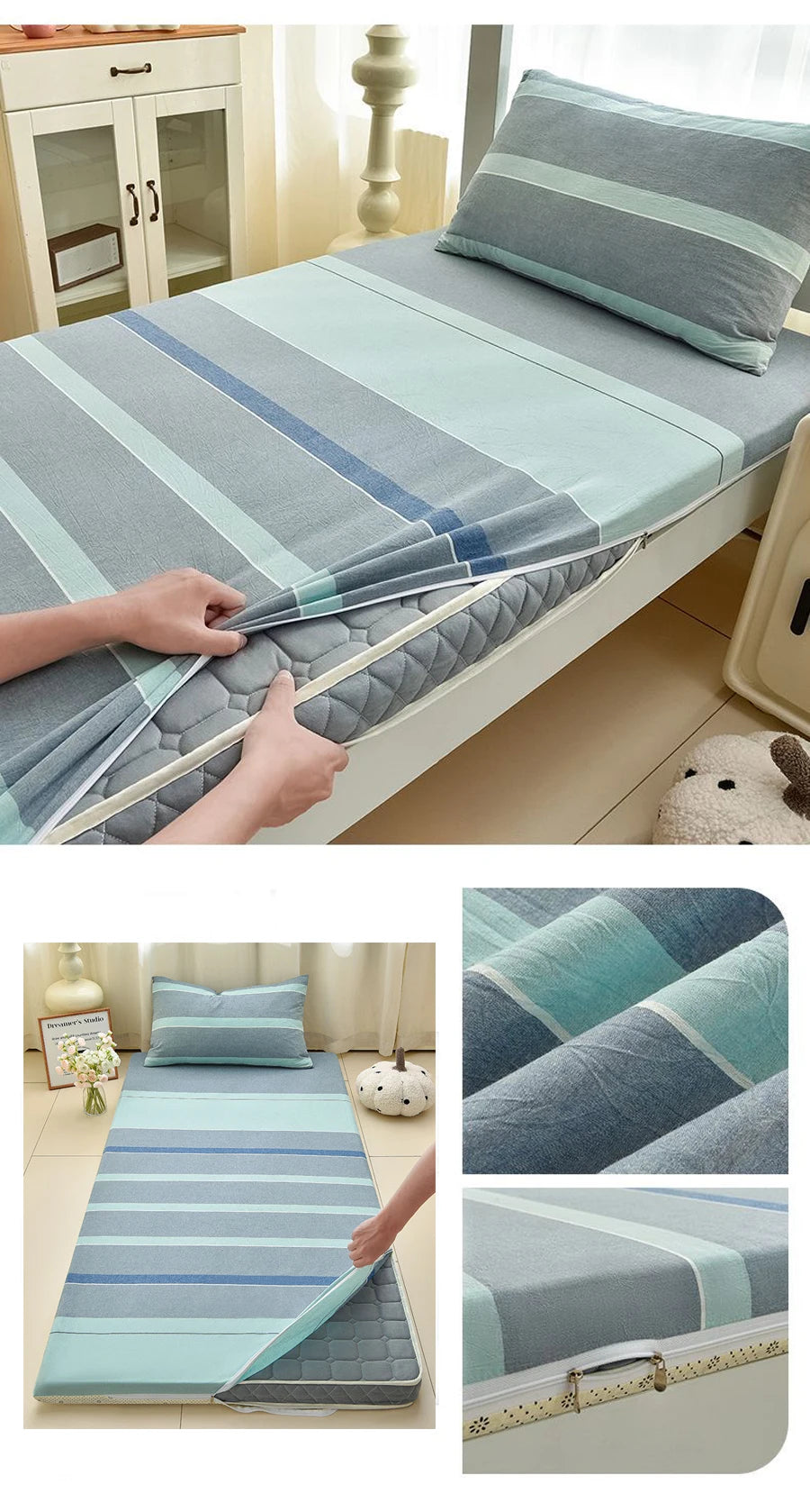 WOSTAR Geometric printed mattress protector cover with zipper fully enclosed single bed sheet pure cotton protection pad 90x190.