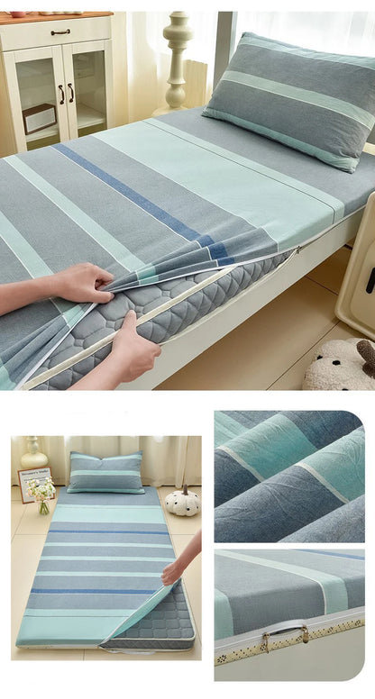 WOSTAR Geometric printed mattress protector cover with zipper fully enclosed single bed sheet pure cotton protection pad 90x190.
