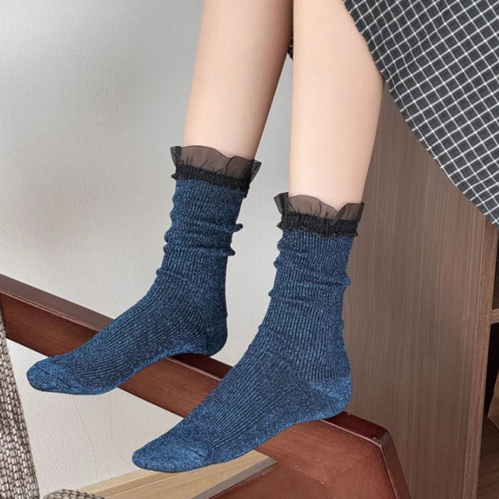 Design Socks For Women Cute Sweet Daily Casual Korean Style Women's Socks Autumn Winter Long Fashion Lace Edge Chaussettes Femme.