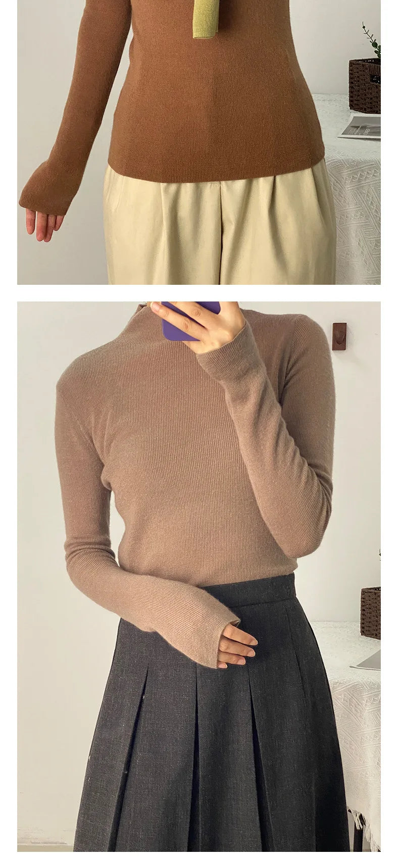 100% Ultra-fine Merino Wool Sweater Autumn and Winter Loose and Simple Semi-turtleneck Wool Bottoming Shirt Multi-color Sweater