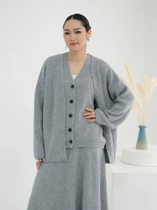 Muslim Women Dubai Abayas Dress Modest Winter Thick Knitted Set Solid Color Three Piece Set Islam Robe Femme Kaftan Clothing set.