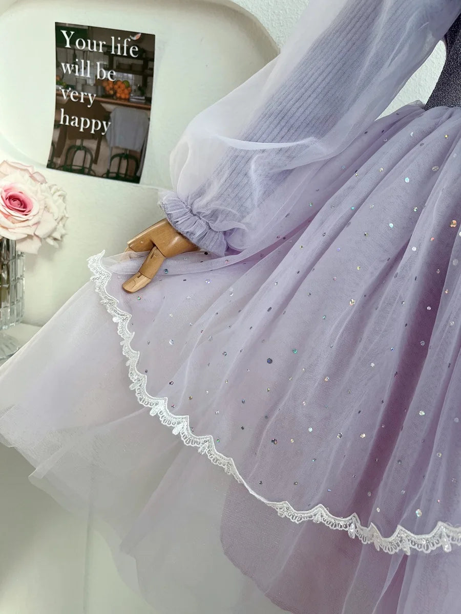 Anime Kuromi Lolita Kleid und Umhang Set Strickpullover Spleißen Mesh Prinzessin Kleid Partykleid Herbst Winter Urlaub Geschenk.