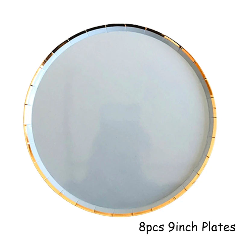 Gold Blue Party Disposable Tableware Paper Straw Cups Plates Napkins Baby Shower Favors Birthday Wedding Decor Party Supplies.