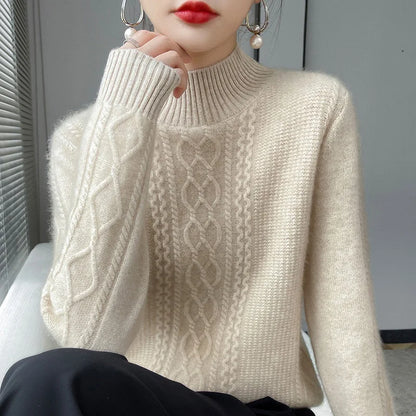 Neue Frühjahr Gestrickte Pullover Halb Hohen Kragen Lose Dicke Warme Pullover Für Frauen Vintage Herbst Winter Mutter Bodenbildung Top.