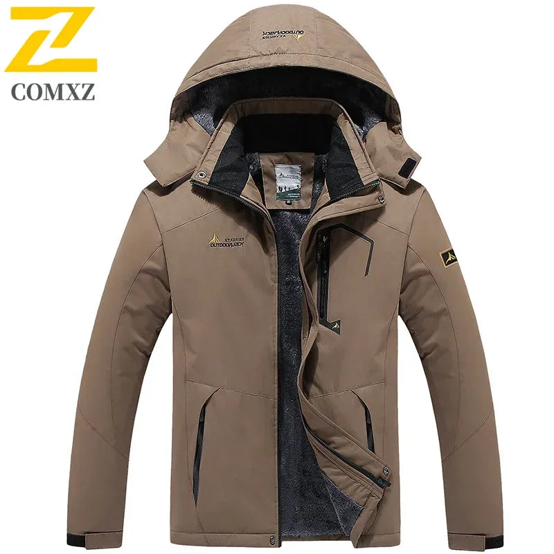 Winter Men's Parka Outdoor Lining Fleece-lined Thickened Windproof Warm Mountaineering Hooded Jacket Cold-resistant Ski Suit 6XL.