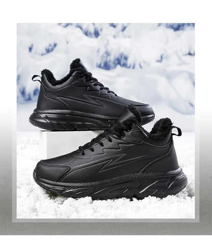 Black Leather Shoes for Men Height Increasing Winter Fashion Sneakers Plus Fur Warm Outdoor Cotton Casual Shoes Men Shoe Size 48.