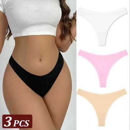 3Pcs/Set Seamless Thong Cotton Women Thin Strap Low Waist High Flexibility Panty Sexy Underwear Ladies Briefs T-back Soft Women