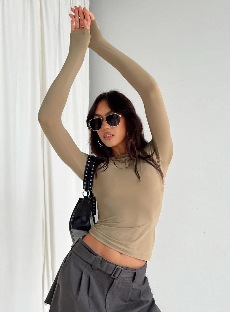 Women's Long Sleeved T-Shirt Spring And Autumn Solid Color Slim Fit Pullover Women's Basic T-Shirt Y2k Clothes Street Wear.