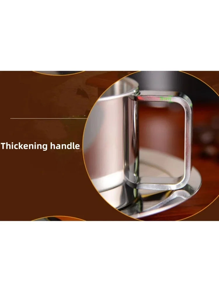 1Set Stainless Steel Coffee Cup Set Double Walled Heat Resistant Mug with Saucer Spoon Drink Tableware Kitchen Cafe Accessories.