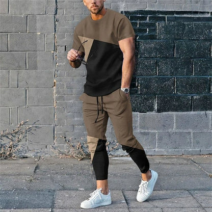 Men's T-Shirt Tracksuit 2 Piece Set Short Sleeve Sportswear Suits Fashion Men's Clothing Trousers Casual O-Neck Tops Pants Suits.