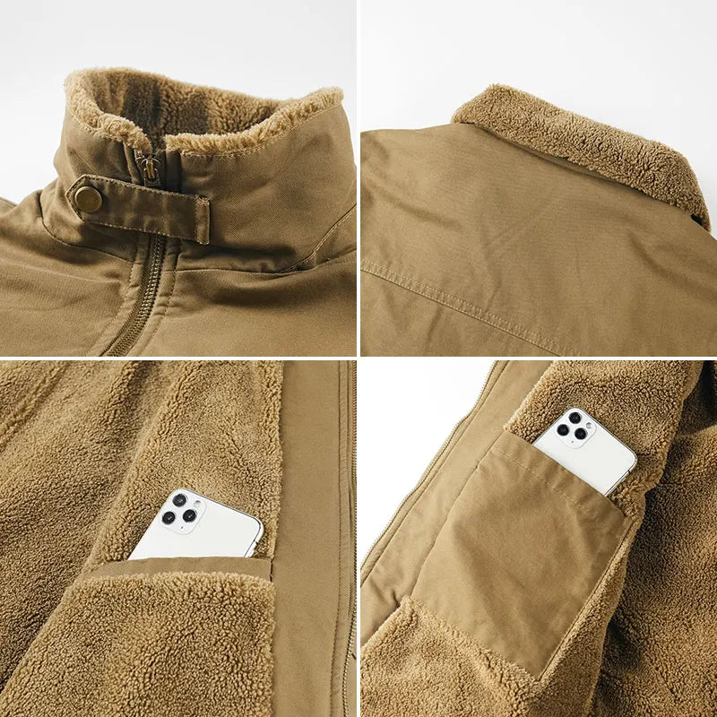 Winter Tactical Jacket Outdoor Men Fleece Sports Running Warm Coat Solid Color Stand Collar Breathable Comfortable Pilot Jacket.