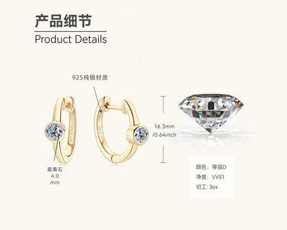 18k Gold 0.3ct 4mm Certified Moissanite Earrings for Women 100% 925 Silver Hoop Earring Wedding Party Jewelry Wholesale.