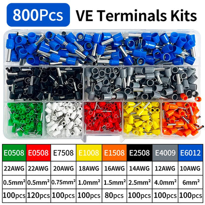 200–1900 Stück isolierte Anschlüsse für elektrische Rohre, VE-Rohr-Crimp-Anschlüsse, Drahtkabel-Anschluss, Aderendhülsen, Anschlussklemmen.