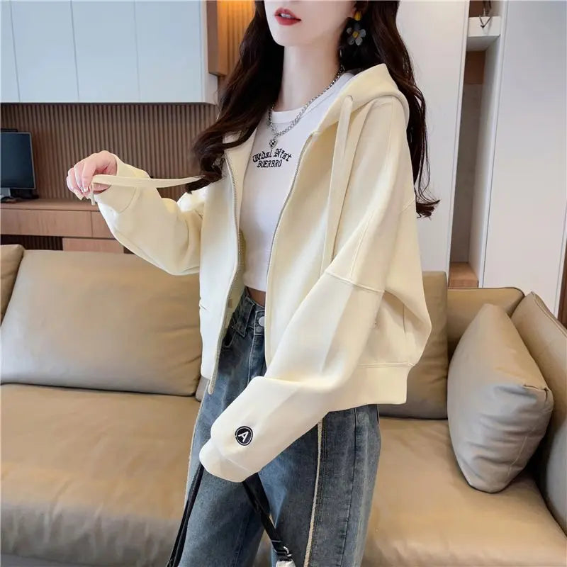Hoodies Sweatshirt for Women Cropped Full Zip Up 2025 Trend 2000s Y2k Style Dropshiping Matching with Zipper Woman Hooded Tops.