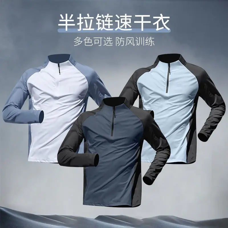Quick Dry Male Clothes Tracksuit T-shirt Sets Spring Autumn Men Half Zipper Long Sleeve Breathable Sports Training Pants Suit.