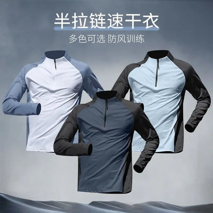 Quick Dry Male Clothes Tracksuit T-shirt Sets Spring Autumn Men Half Zipper Long Sleeve Breathable Sports Training Pants Suit.