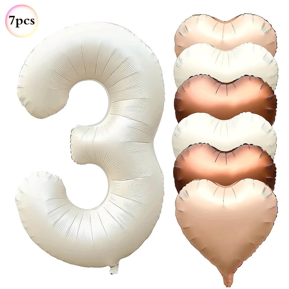 40in Cream Big Number Balloon 18in Three Color Love Foil Helium Balloons Aldult Birthday Set Boys Girls 1st Birthday Decorations