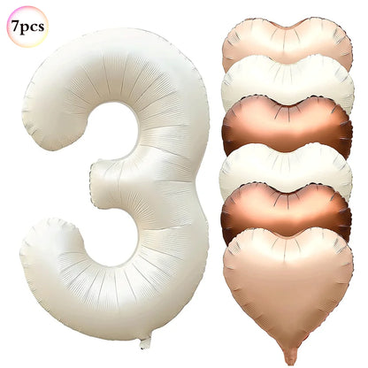 40in Cream Big Number Balloon 18in Three Color Love Foil Helium Balloons Aldult Birthday Set Boys Girls 1st Birthday Decorations