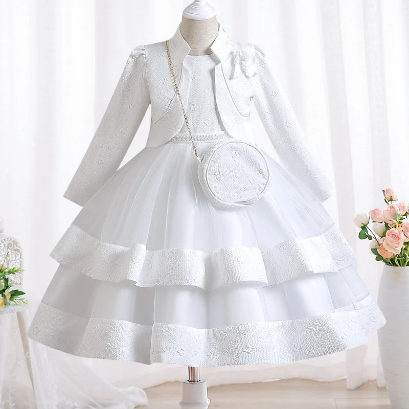 Neues Herbst/Winter Langarm-Partykleid, elegantes Mädchen-Stickerei, Weihnachts-Performance-Kleid, Geschenktüte für Kinder im Alter von 3–11 Jahren.