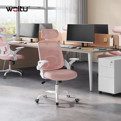 WOLTU Ergonomischer Netz-Bürostuhl, anhebbarer Gaming-Stuhl mit Kopfstütze, verstellbare Lordosenstütze, drehbarer Computerstuhl mit hoher Rückenlehne