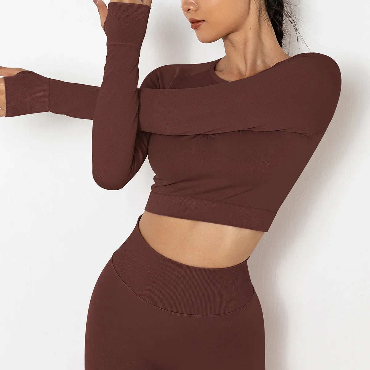 New Seamless Solid Color Peach Tight-fitting T-shirt Fitness Sport Yoga Wear Moisture Absorbing Shaping Long Sleeve Women's.