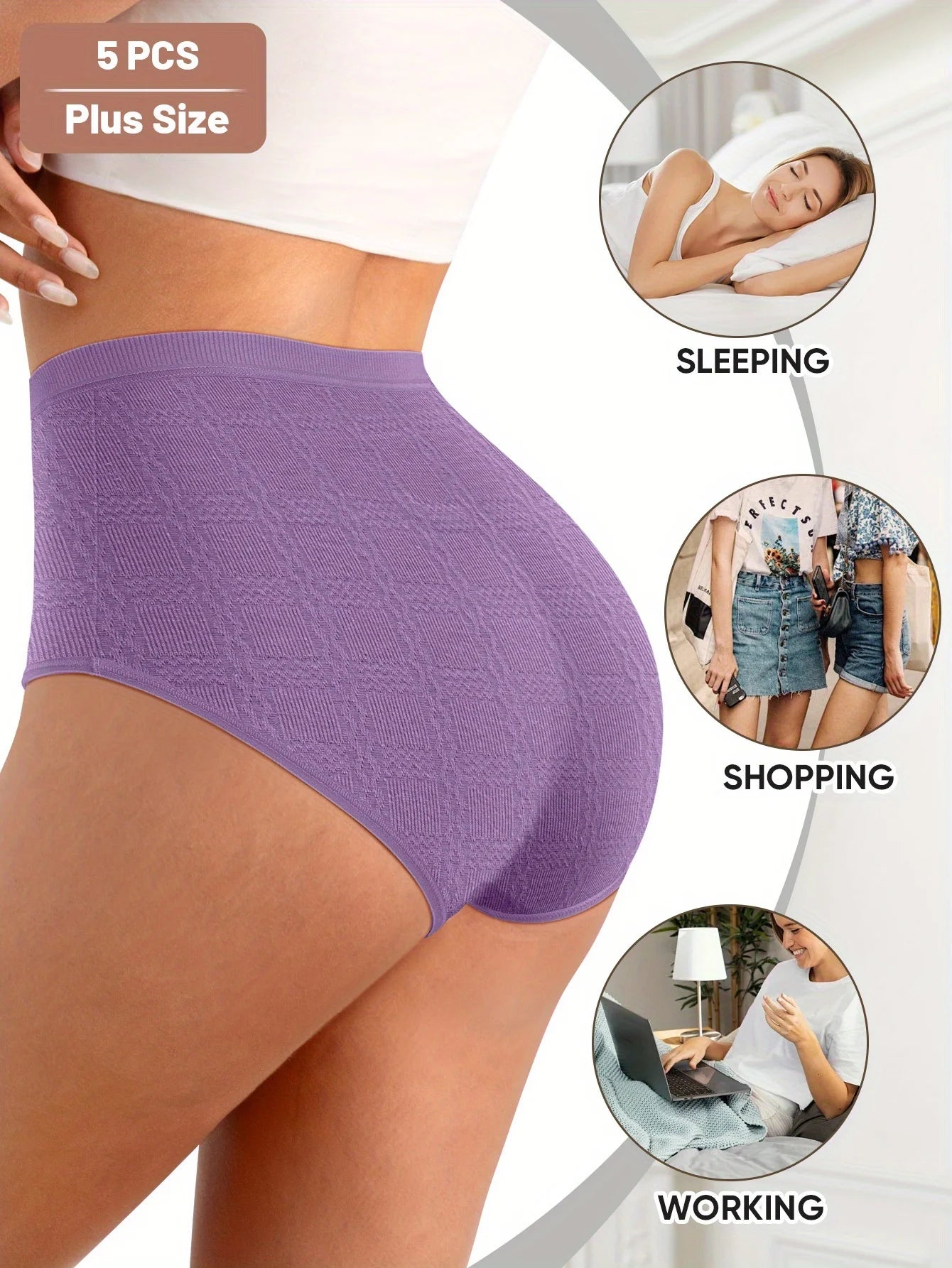 5-Pack Women's Mid-Rise Underwear - Plus Size Tummy Control & Butt Lifting Soft Breathable Cotton Panties, 5 Colors.