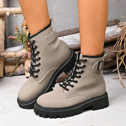 Chunky Platform Thick Heel Pink Ankle Boots Women 2025 Winter Punk Thick Bottom Lace Up Motorcycle Boots Metal Buckle Booties.