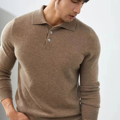 Luxury Men Cashmere Sweater 100% Merino Wool Buttoned Pullover Autumn Winter Polo Collar Knitwear Male Casual Warm Jumper Tops.