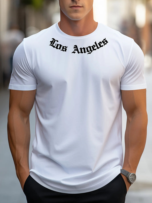 Men's 100% cotton summer loose size Los Angeles Graphic printed slim fit casual sports round neck short sleeved T-shirt top.