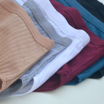 6pcs Cotton Women Panties Lady Plus Size Underwear High Waist Briefs Breathable Solid Color Female Lingerie Shorts.