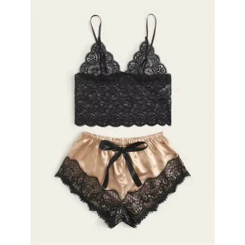 Weibliche Pyjama Sets Spaghetti Strap Top und Shorts Pyjamas Sexy Dessous Seide Satin Nachtwäsche Sommer Hause Tragen Frauen Schlaf Tuch.