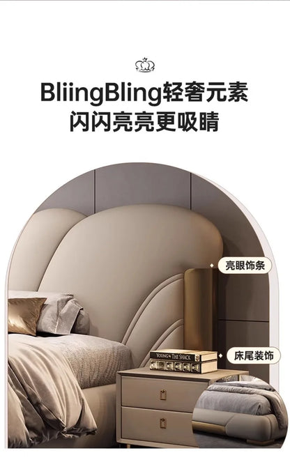 Luxuriöses Hauptschlafzimmer, Doppelbett, King-Size-Bett, weiche Tasche, Rückenlehne, 150 x 200 cm, Hochzeitsbett, Untergestell in voller Größe, beleuchtet 2ingan-Möbel