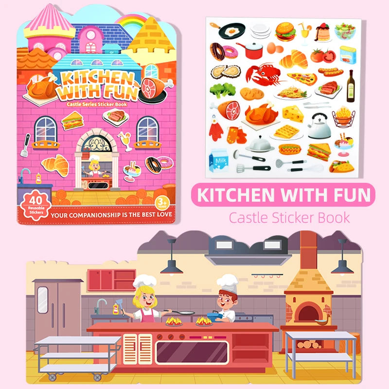 Kids' Reusable Castle Jelly Sticker Book Multi-Theme DIY Creative Jelly Stickers Portable Quiet Busy Book Montessori Sticker Toy