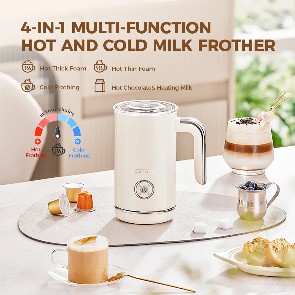 Cafelffe 4in1 Electric Milk Frother Frothing Foamer Chocolate Mixer Cold/Hot Latte Cappuccino Automatic foam milk heater Warmer.