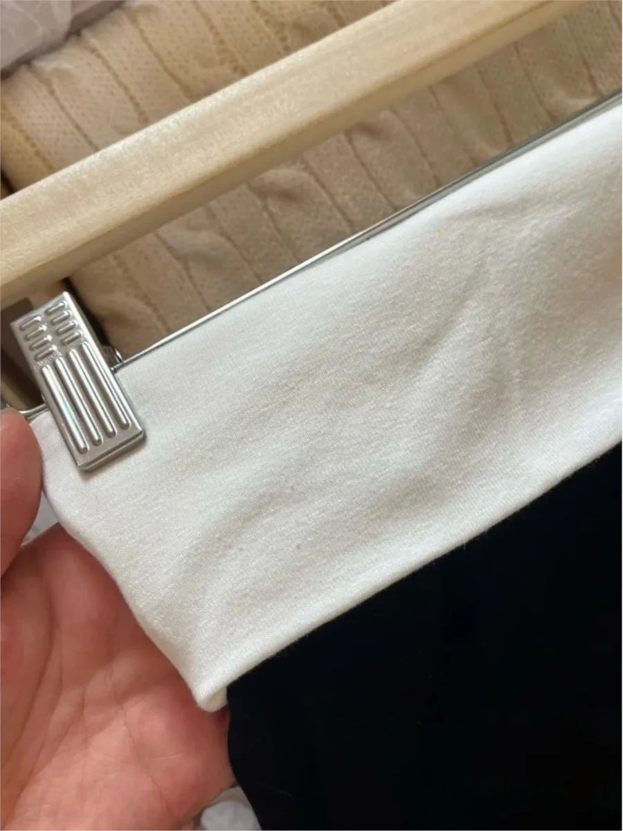 New Basic Black T-shirt Pants Sets Women O-neck Slim Tees+ Patchwork Yoga Sweatpants Solid Vintage Cotton Sport 2 Pieces Sets.