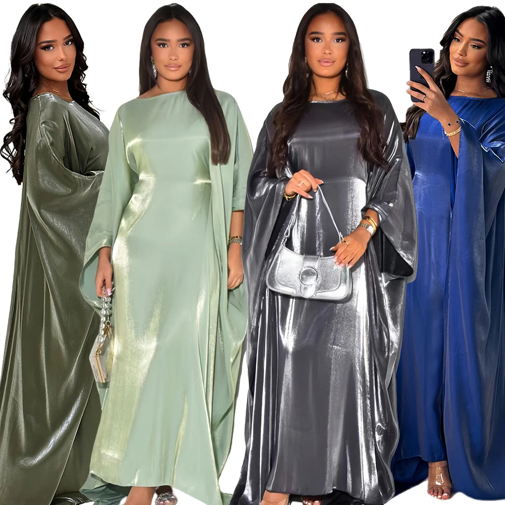 Eid Batwing Satin Shimmer Soft Crepe Abaya Dubai Luxury 2024 Islam Muslim Maxi Kaftan Dress Kebaya Abayas For Women Vestidos.