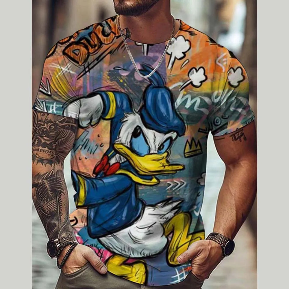 Disney Summer Men Donald Duck T-Shirt Cute Cartoon Print Tops Tees Fashion Short Sleeve Clothing Male Daily Casual Streetwear.