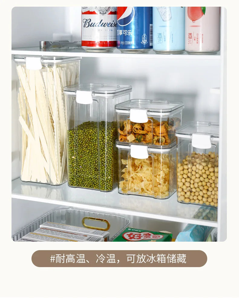 Food Box Storage Container With Airtight Lid Condiment Organizer Plastic Dispenser Jar Hermetic Kitchen Cereal Snack Spaghetti